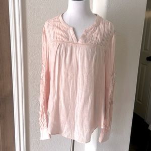 Zac & Rachel Flowy Sheer Top Gauze Peach XL Crochet Long Sleeves NEW NWT